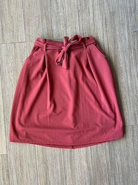 See You Monday Coral Pink A-Line Tie-Waist Skirt